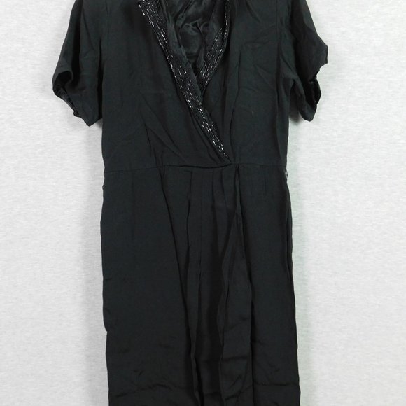 Vintage St. Gillian by Key Unger Women Dress 6 Black Beaded Short Sleeve - Picture 7 of 13